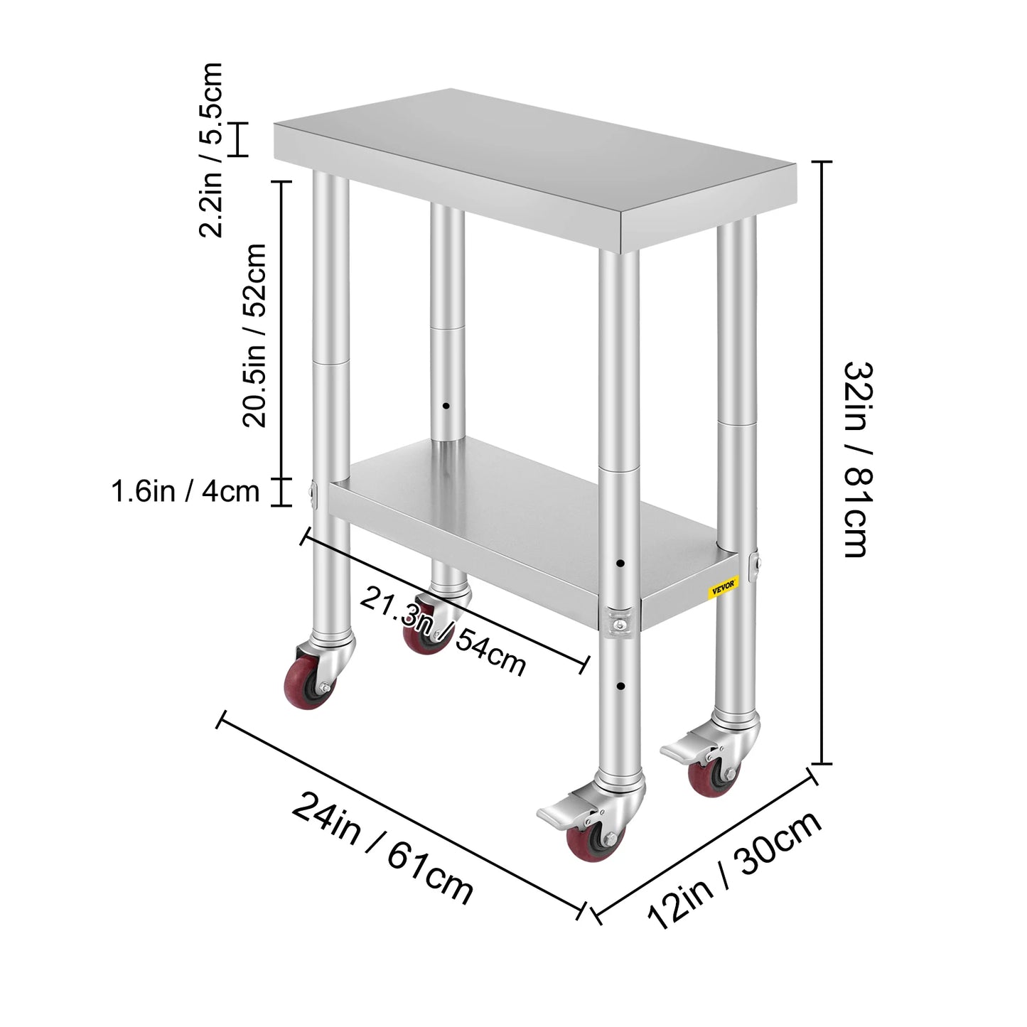 SucceBuy Stainless Steel Kitchen Prep Table with Caster Wheels 352 lbs Load
