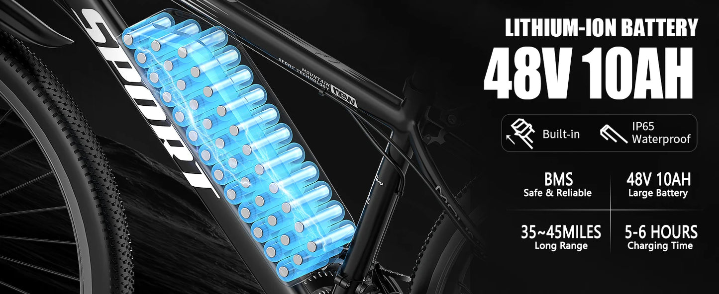 Electric Mountain Bike 750W Motor Removable Battery 25MPH Adult Ebike