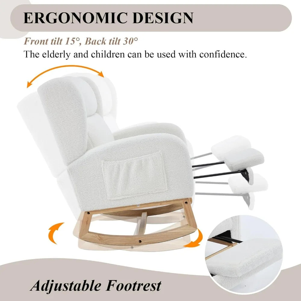 Oversized Nursery Rocking Chair Teddy Glider with Footrest and Pocket