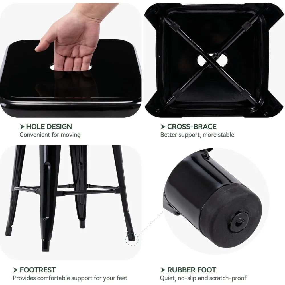 24 Inch Backless Metal Bar Stools Indoor Outdoor Set of 2 Modern Design