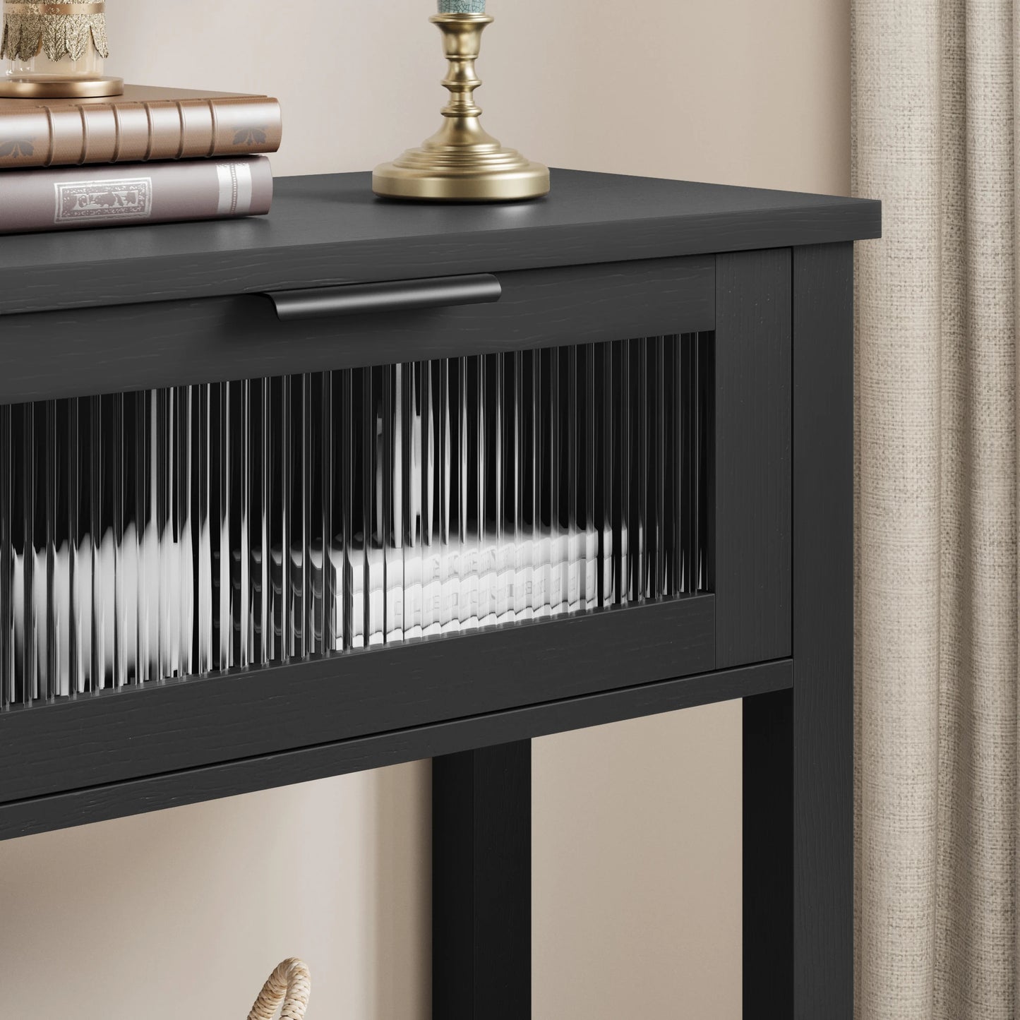 Entryway Table Sofa Table with Glass Drawers Console Table for Living Room