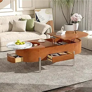 Modern Lift Top Coffee Table with Hidden Storage Oval Design 47.2"