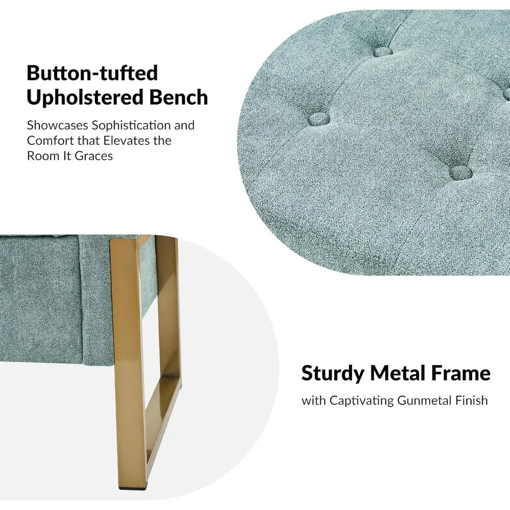 EcoHarbor Modern Bedroom Bench Upholstered Storage Ottoman Gold Legs