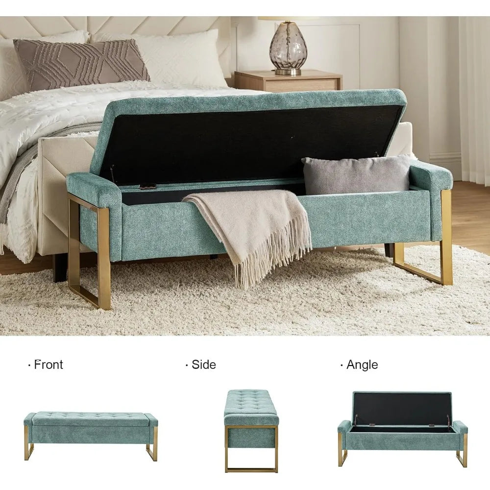 EcoHarbor Modern Bedroom Bench Upholstered Storage Ottoman Gold Legs