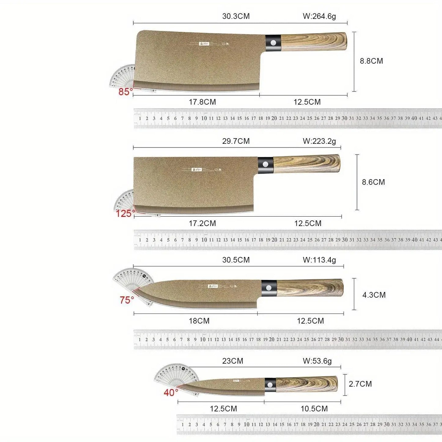 4-Piece Titanium-Coated Kitchen Knife Set for Home and Commercial Use