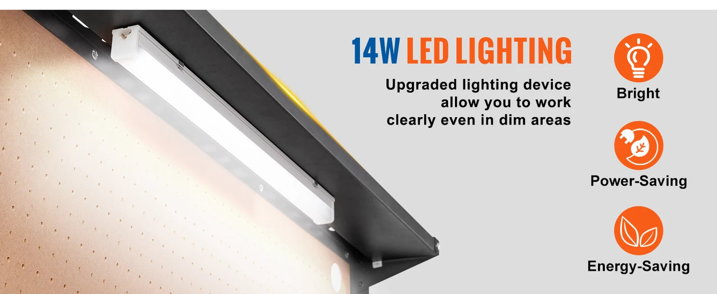 Ljustra 220lbs Workbench A3 Steel Garage Work Bench with USB Ports Hooks