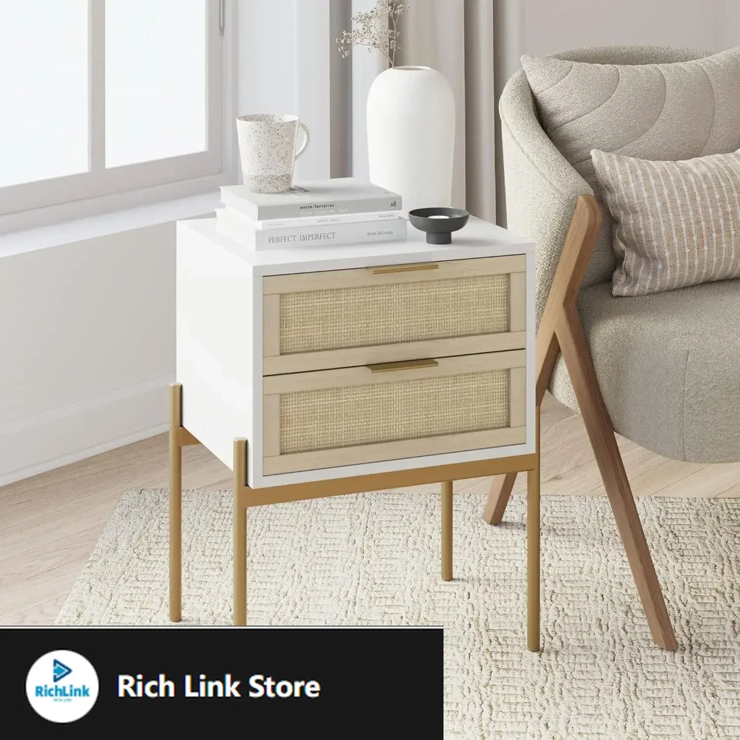 Andrew Nightstand Accent Bedside Table with Storage Mid-Century Modern