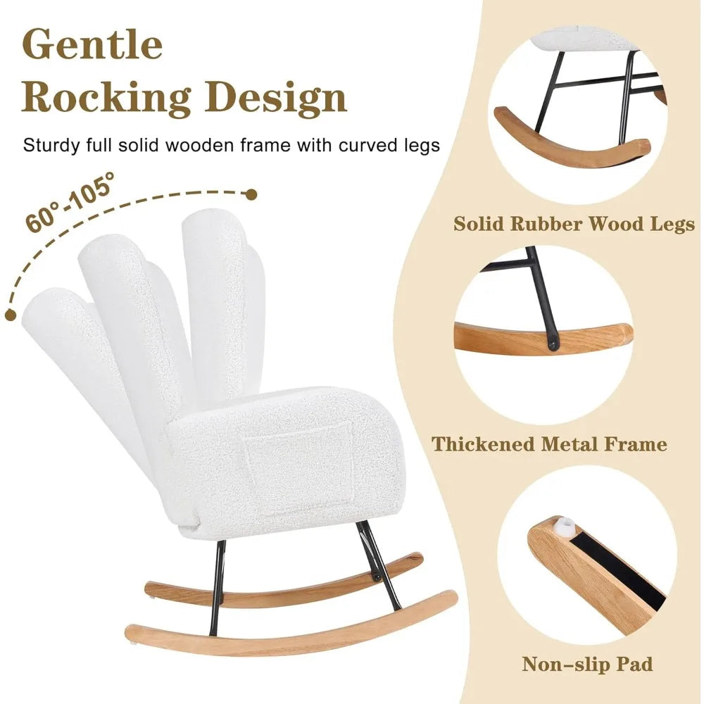 Rocking Chair Nursery Upholstered Glider Armchair High Backrest Padded Seat