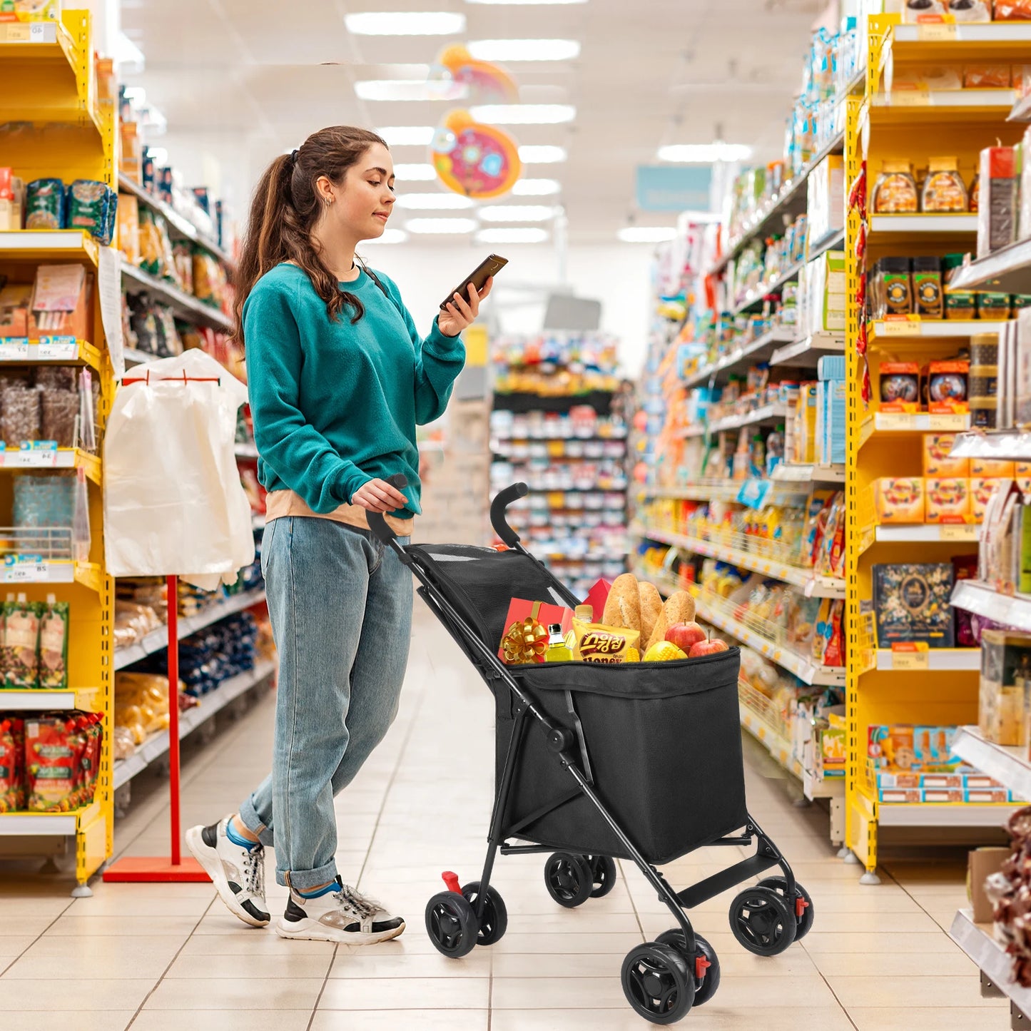 Multifunctional Folding Cart Pet Stroller Lightweight Market Trolley