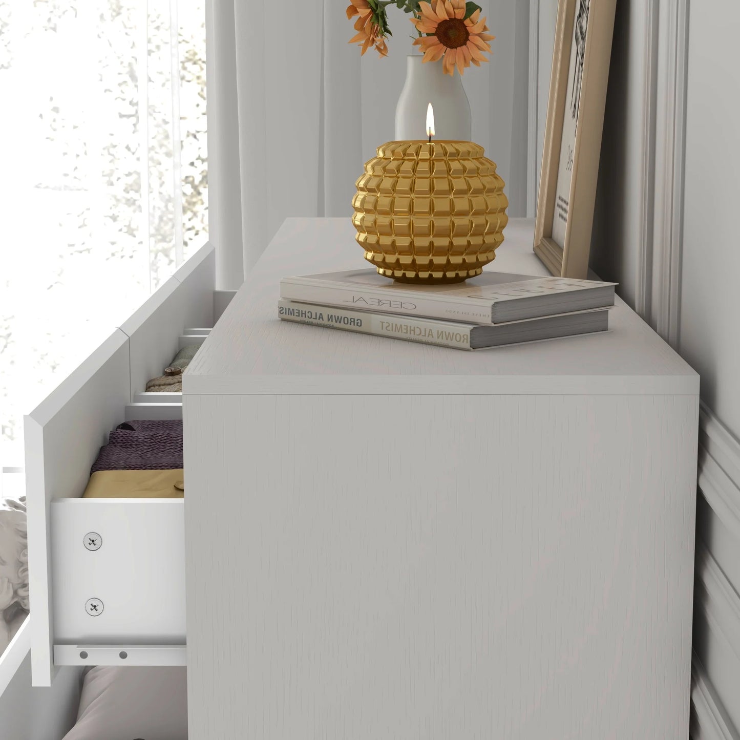 Modern 7 Drawer Dresser Spacious Storage High Gloss Bedroom Furniture