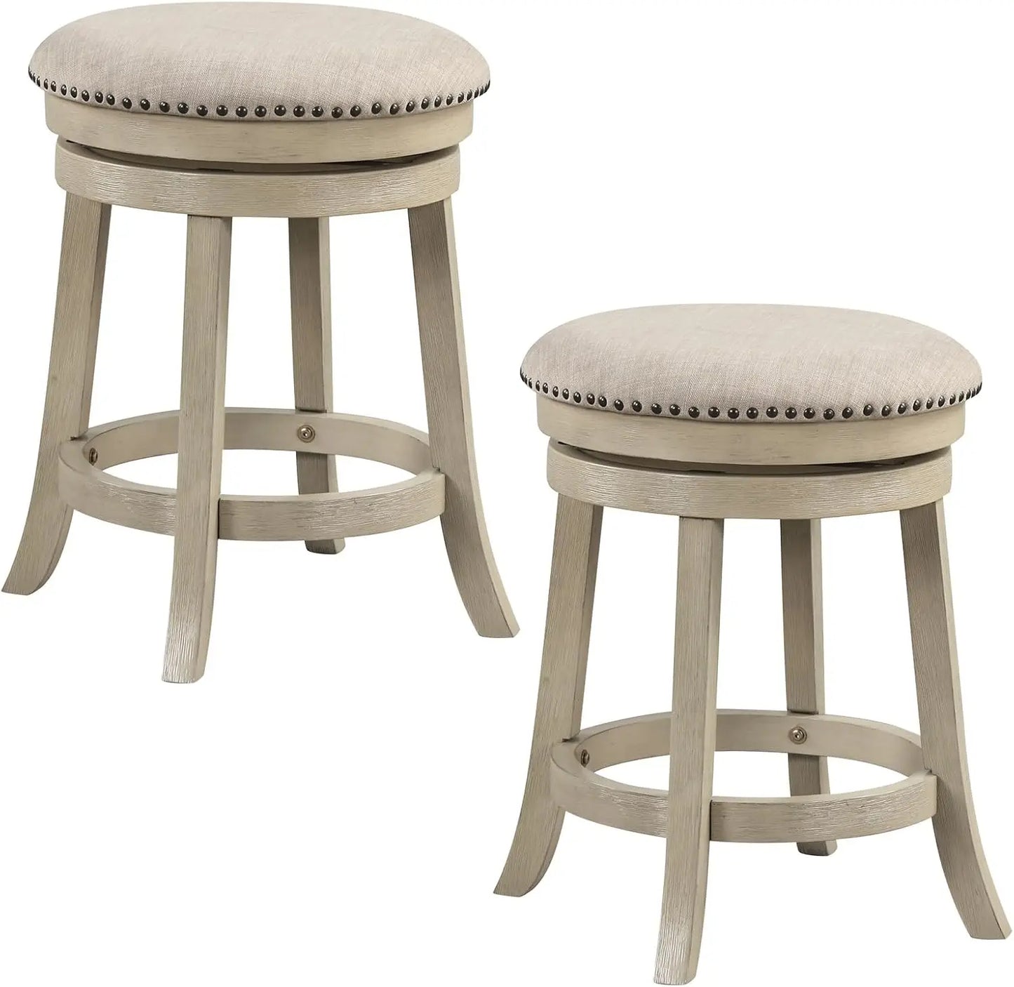 360 Swivel Bar Stools Set of 2 Upholstered Round Wooden Frame Stools