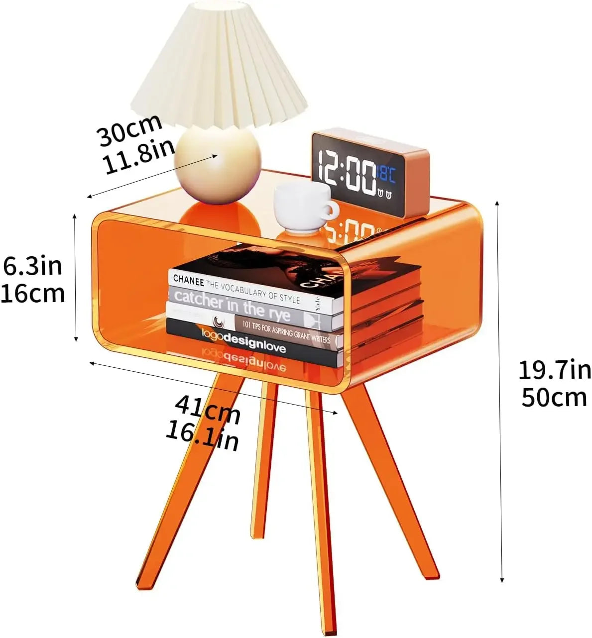 Acrylic Side Table Modern Nightstand for Bedroom Furniture 16.1'' x 11.8'' x 19.7''