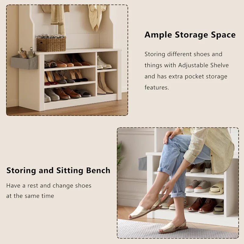 Ljustra Aiho Hall Tree Bench Coat Rack Shoe Storage Entryway Organizer