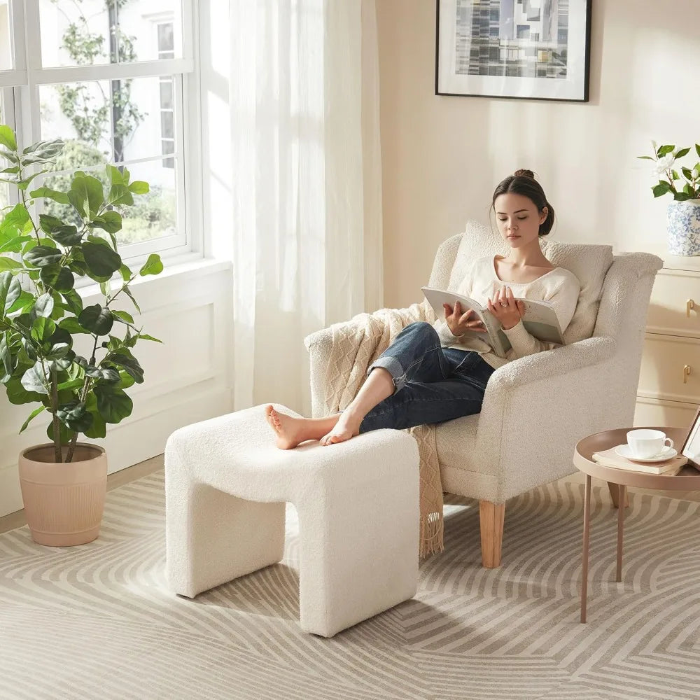 Small Modern Footstool Ottoman Teddy Velvet Vanity Chair Living Room