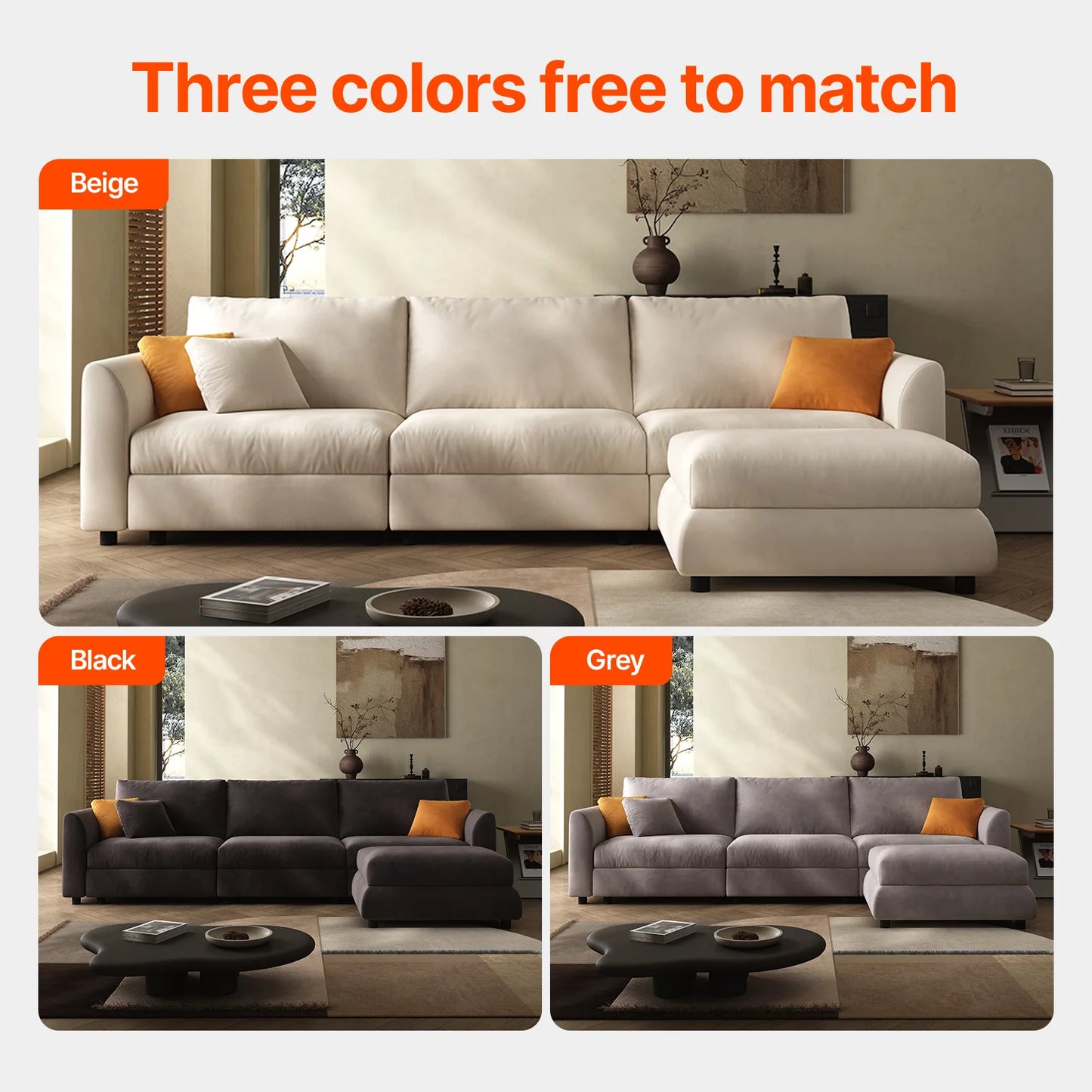 Ljustra Comfy Cloud Couch 108.2" Modern Sectional Sofa with Ottoman