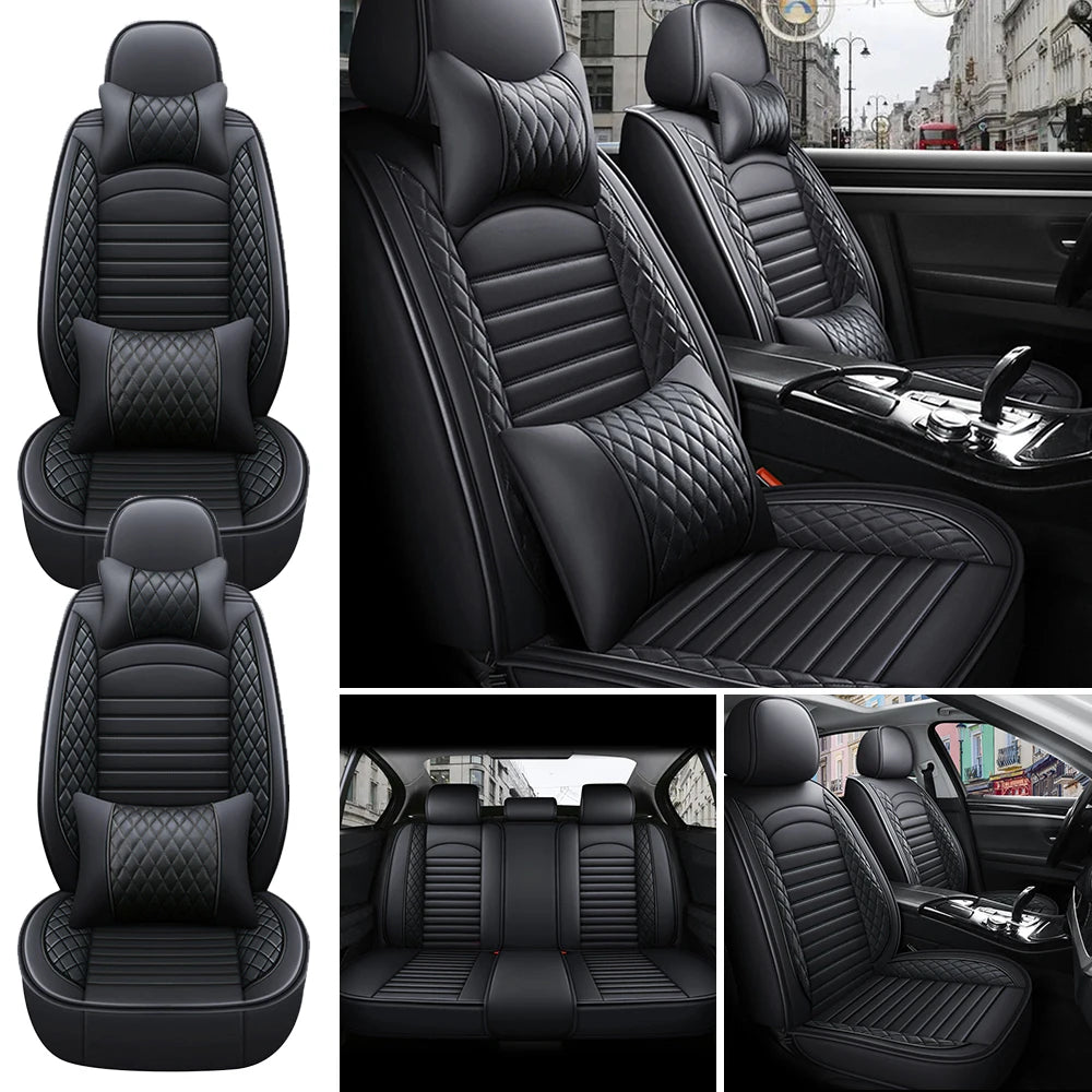 5-Seats PU Leather Car Seat Covers Full Set Anti-scratch Protection