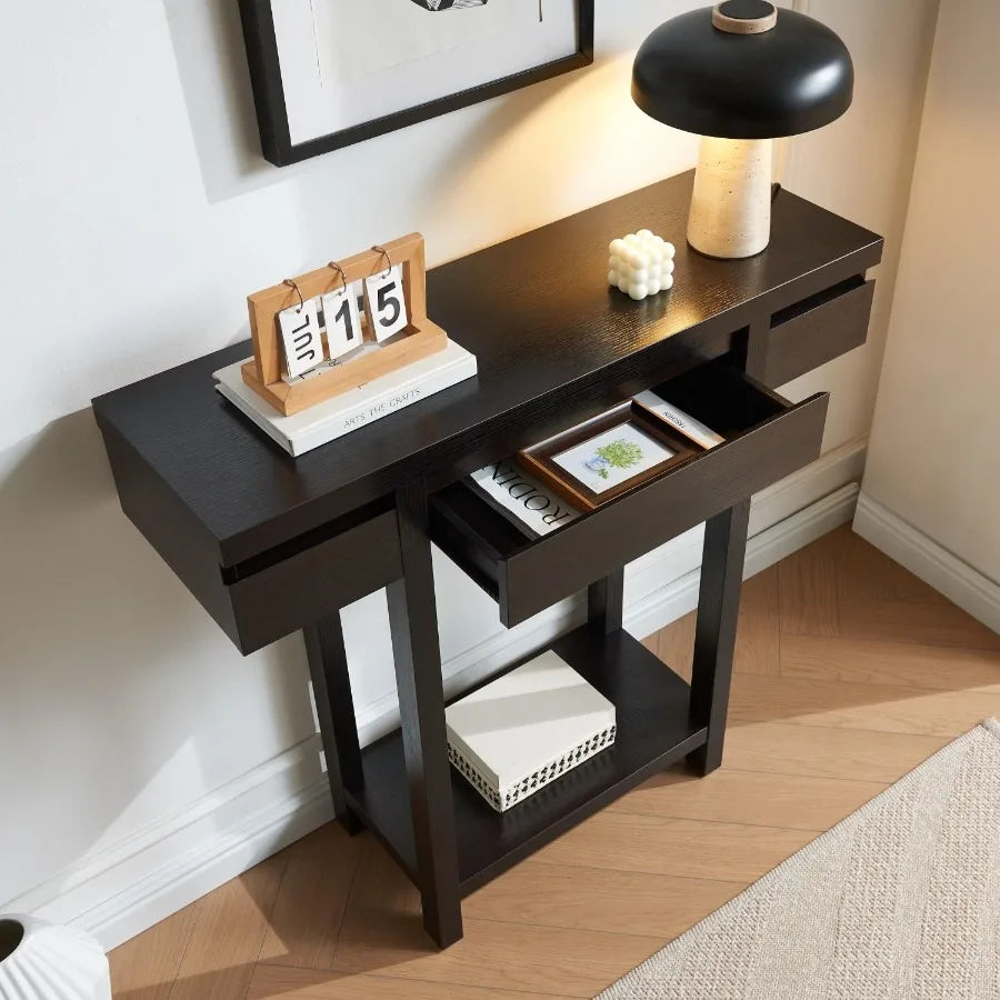 Entryway Console Table with Drawer Shelf Wooden Frame Handleless Design