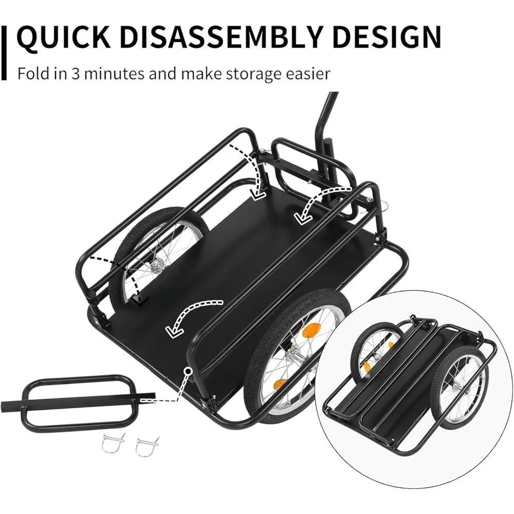 Foldable Bike Trailer Heavy-Duty Cargo Cart 70kg Capacity Universal Hitch