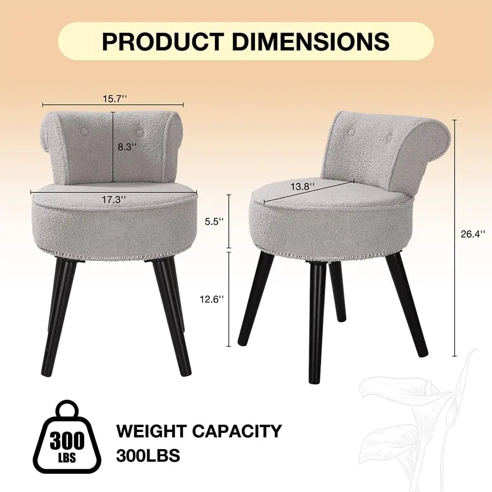 Vanity Chair with Back Tufted Upholstered Makeup Chair Wooden Legs