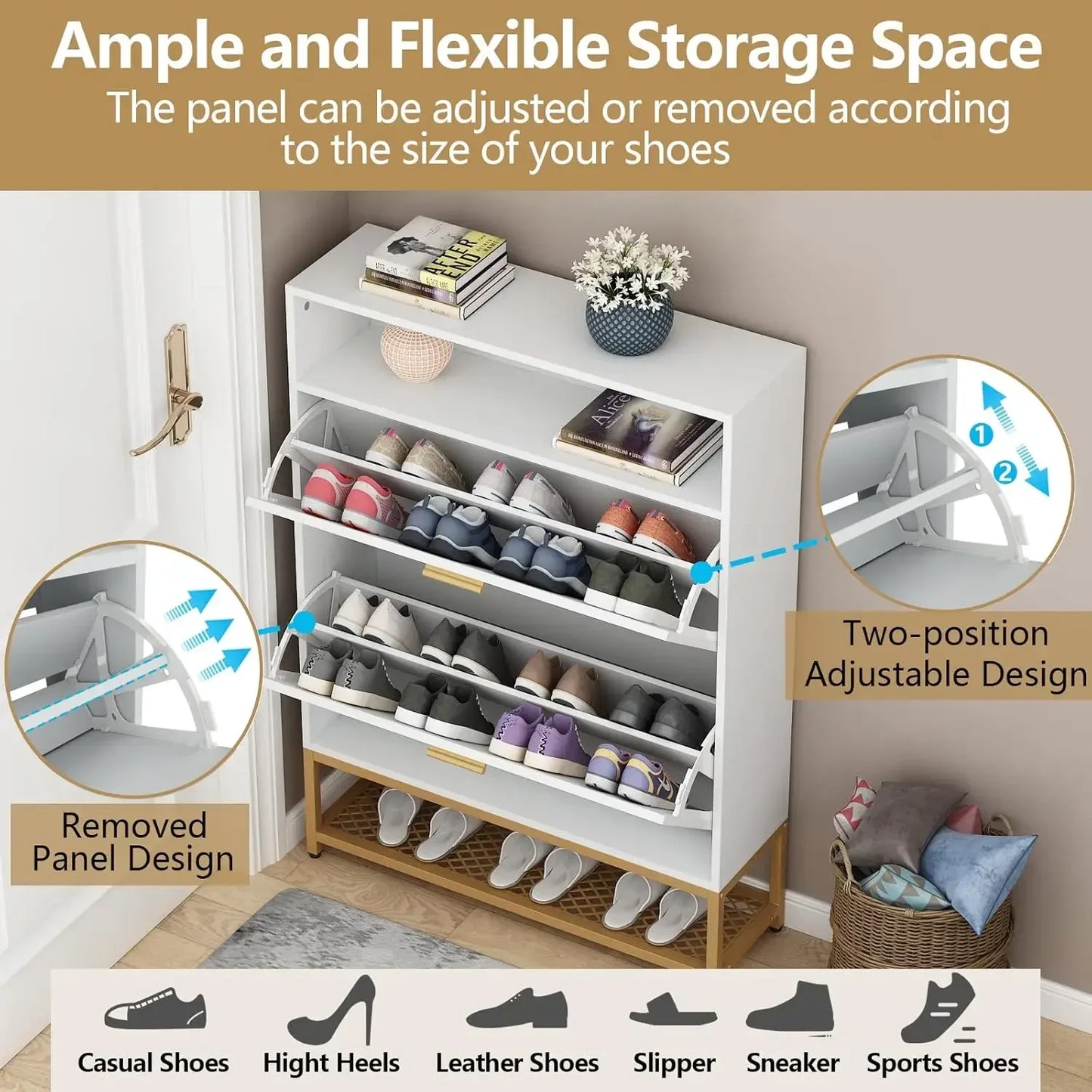 Shoe Cabinet with 2 Flip Drawers Narrow Entryway Organizer Storage