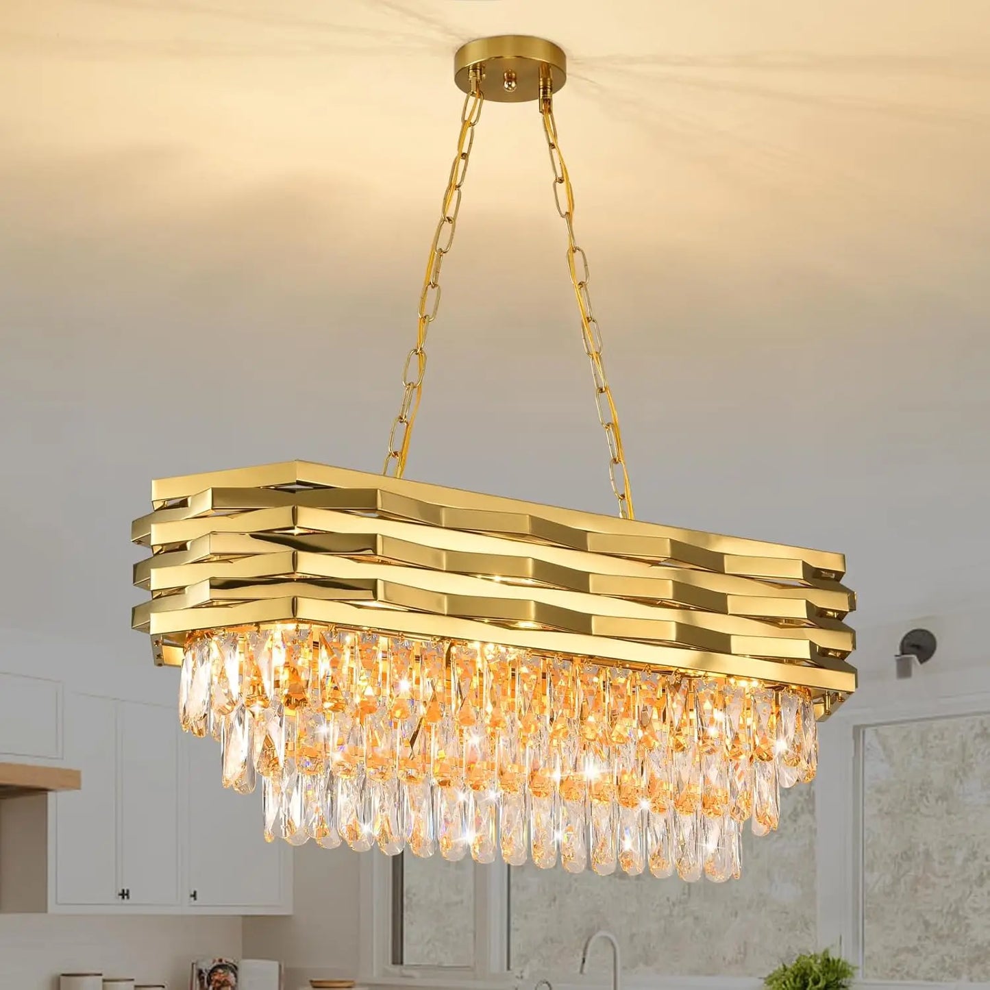 Gold Modern Crystal 8-Light Chandelier for Dining Room Living Room