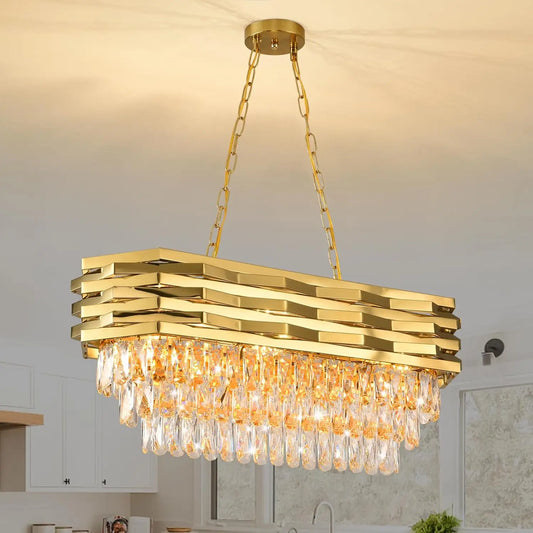Gold Modern Crystal 8-Light Chandelier for Dining Room Living Room