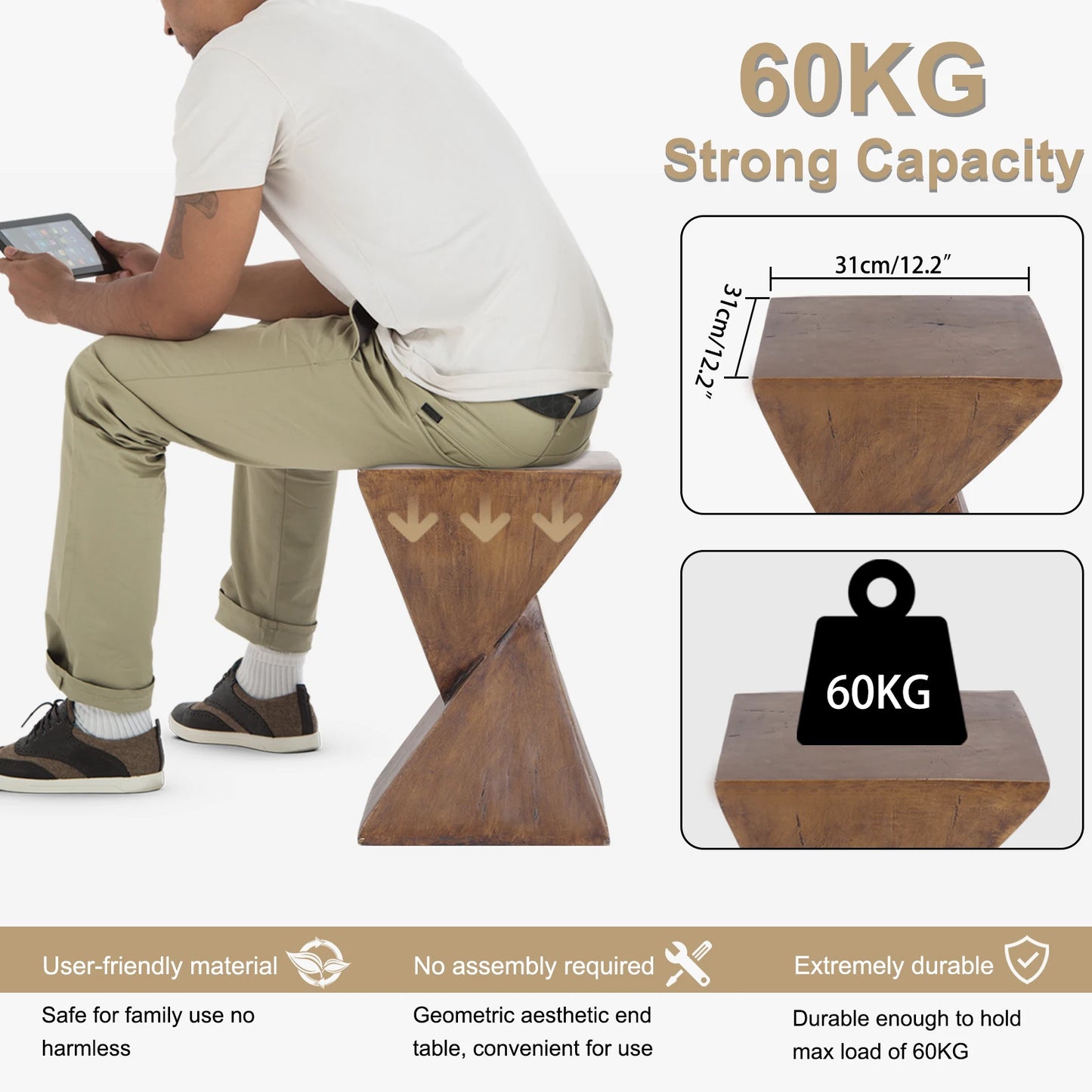 Lightweight Concrete Accent Table Modern Side Table Indoor Outdoor