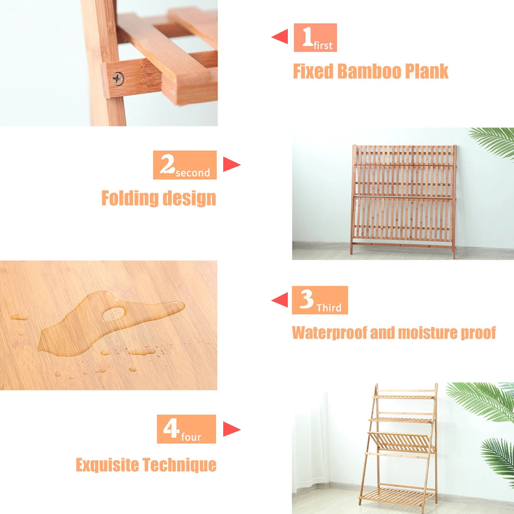 3 Tier Foldable Bamboo Plant Stand Indoor Outdoor Organizer Shelf