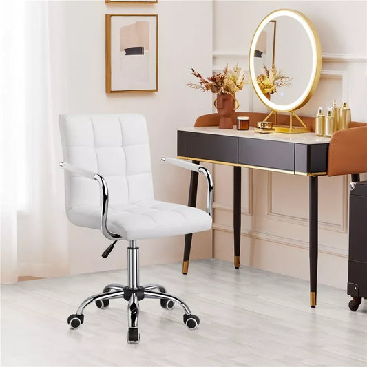 Ljustra Office Desk Chair PU Leather Swivel Makeup Chair with Wheels