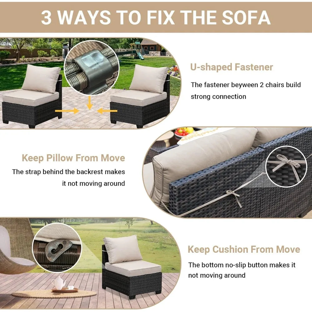 Ljustra 8-Piece Outdoor Wicker Sectional Sofa Set with Cushions and Table