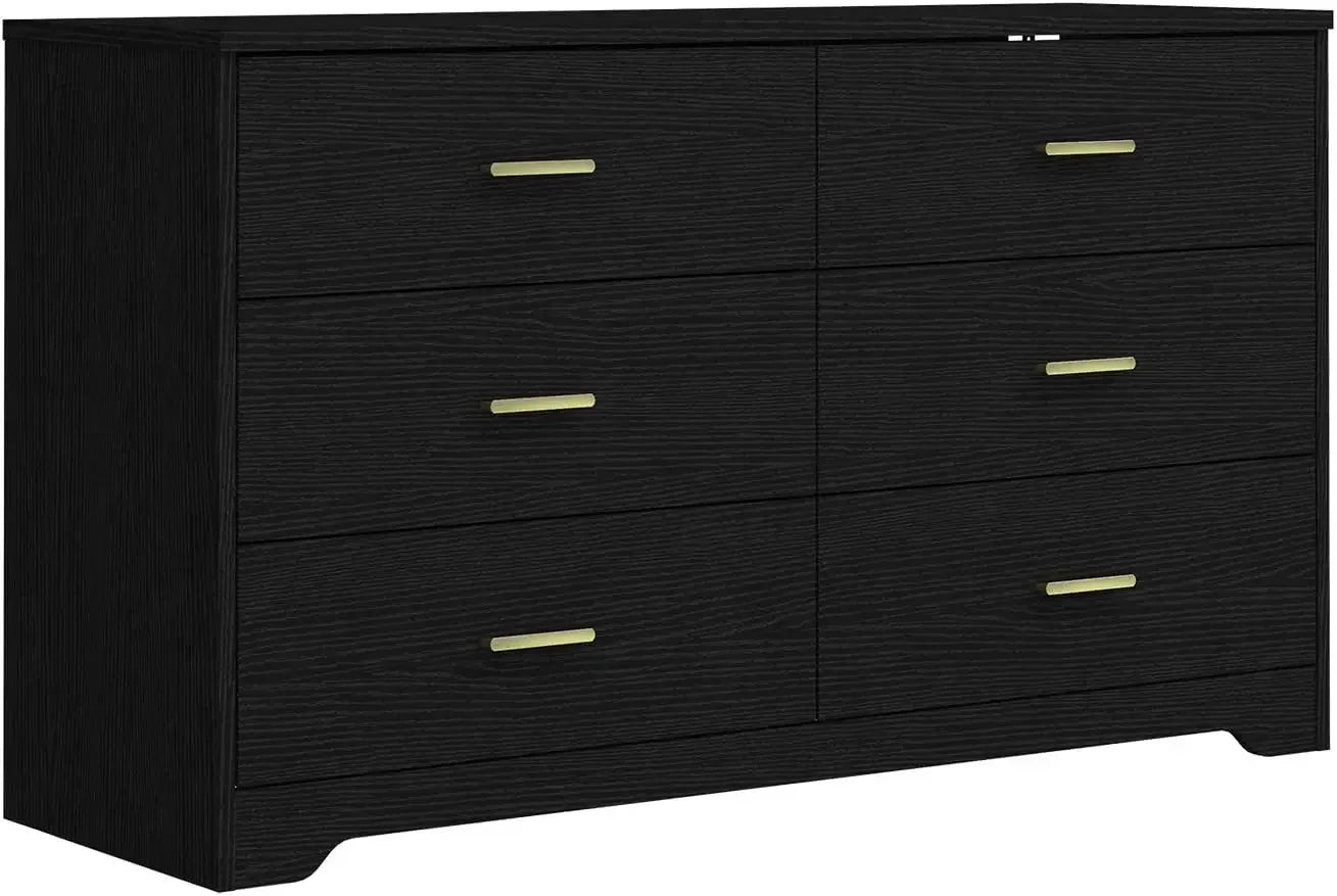 Modern 6 Drawer Wood Dresser Storage Organizer Chest for Bedroom