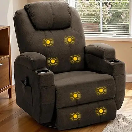 Recliner Chair 360° Swivel Rocker Massage Chair with Cup Holders Pockets