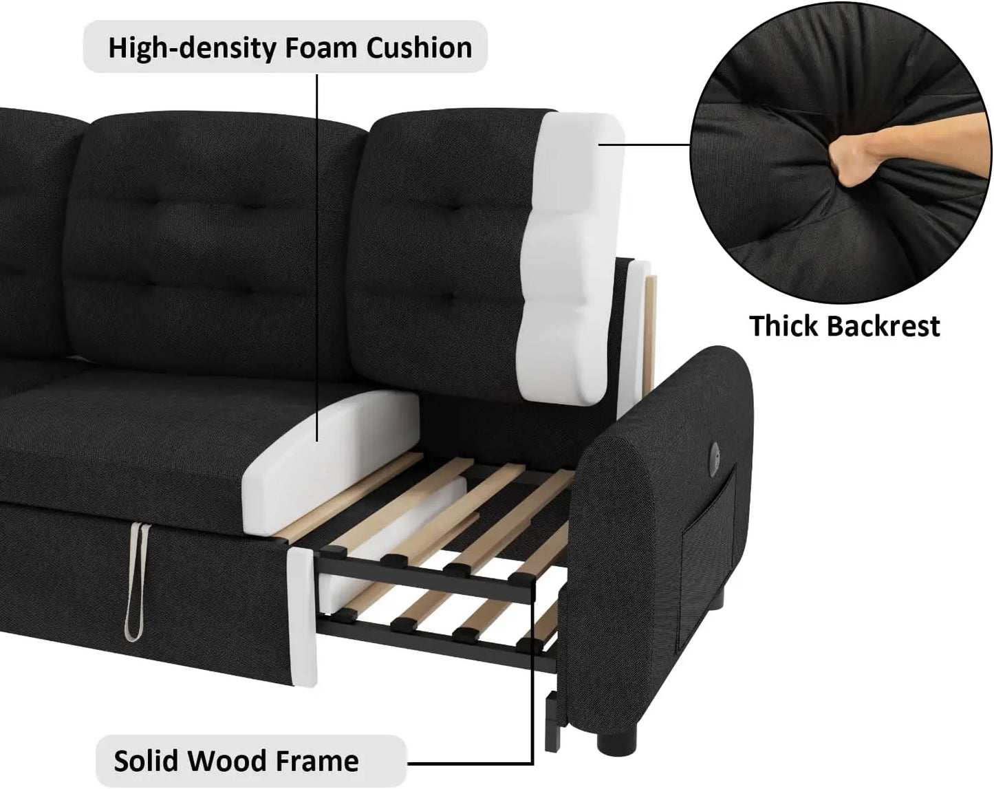 Ljustra 87" Sectional Sofa Bed with Reversible Storage Chaise