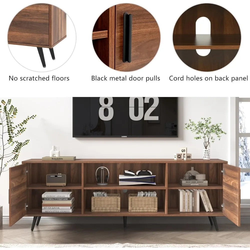 70 Inch Mid Century Modern TV Stand Entertainment Center for 80 Inch TV