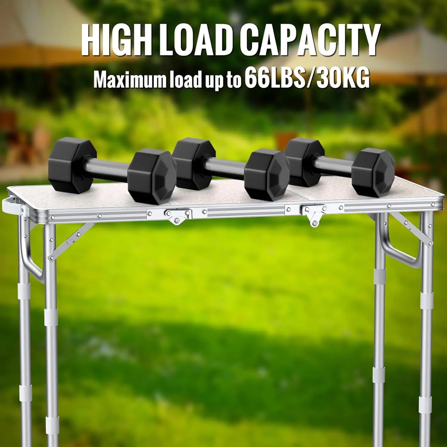 Portable Folding Camping Table 87x40cm Adjustable Height 3 Levels