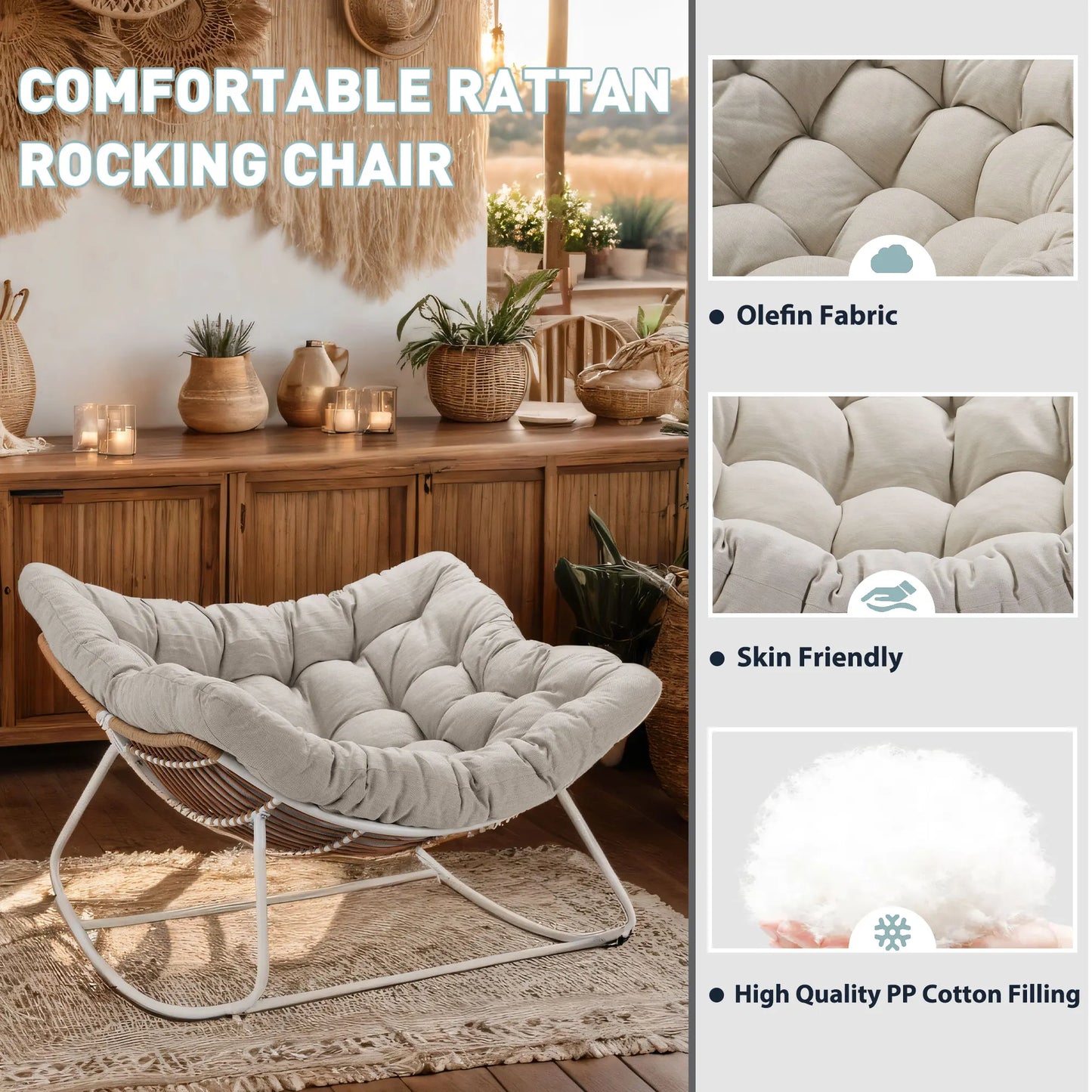 Outdoor Rocking Chair Patio Wicker Egg Chair Indoor Papasan Chair