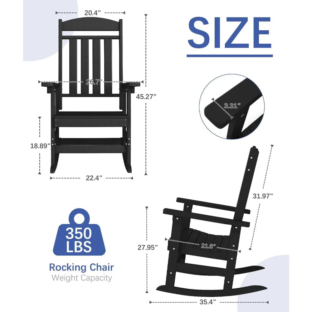 Outdoor Rocking Chair Set of 2 High Back HDPE All Weather Resistant