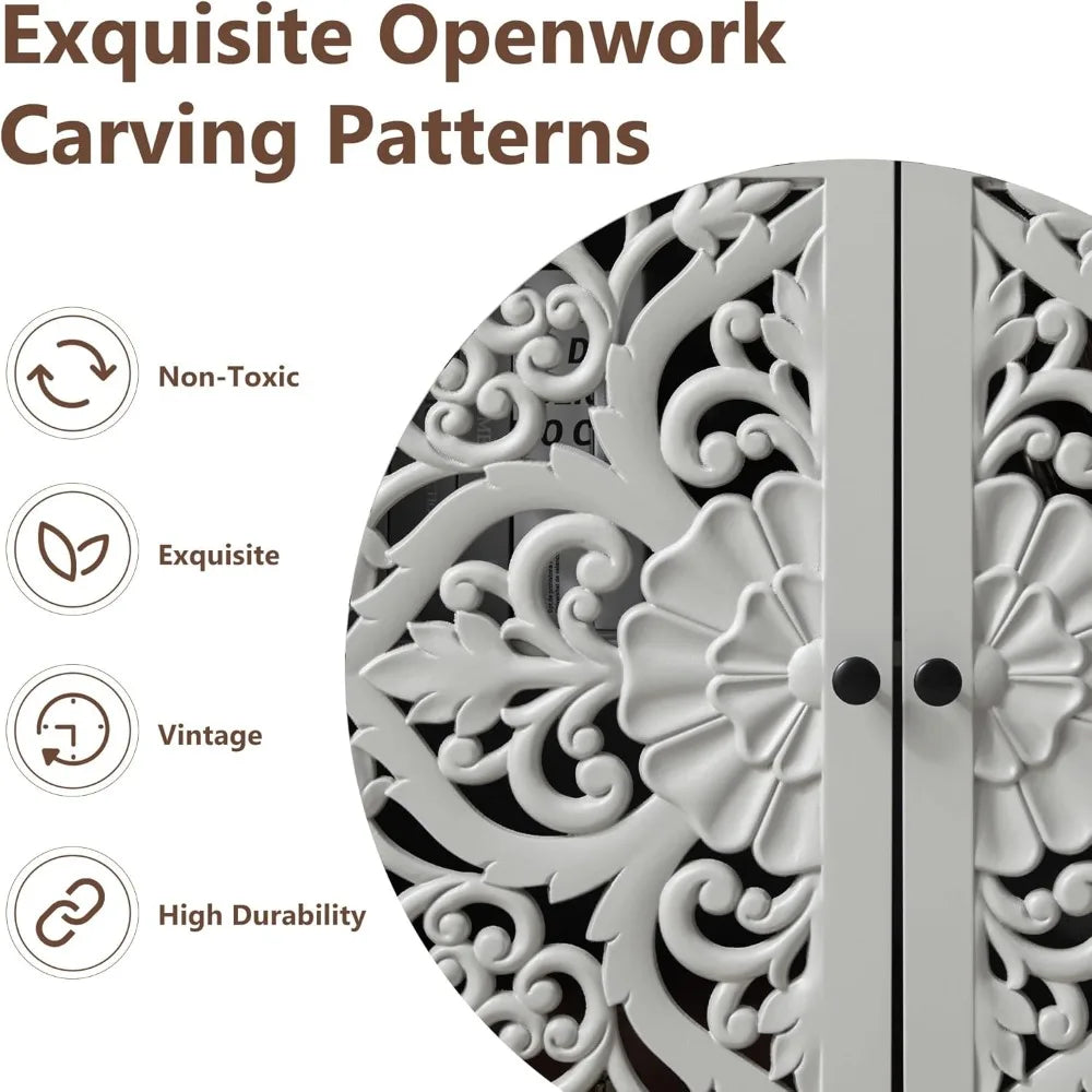 Buffet Cabinet Wooden Carved Sideboard Storage Adjustable Shelves Accent