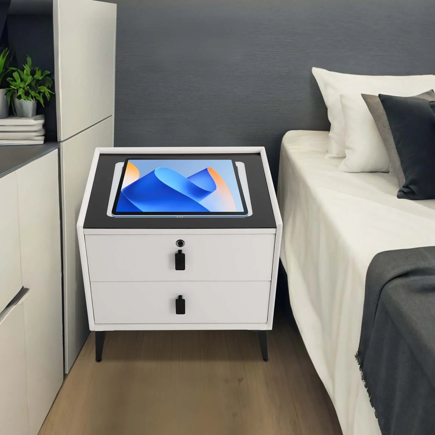 Smart Bedside Table with Bluetooth Speaker USB Wireless Charging and Light