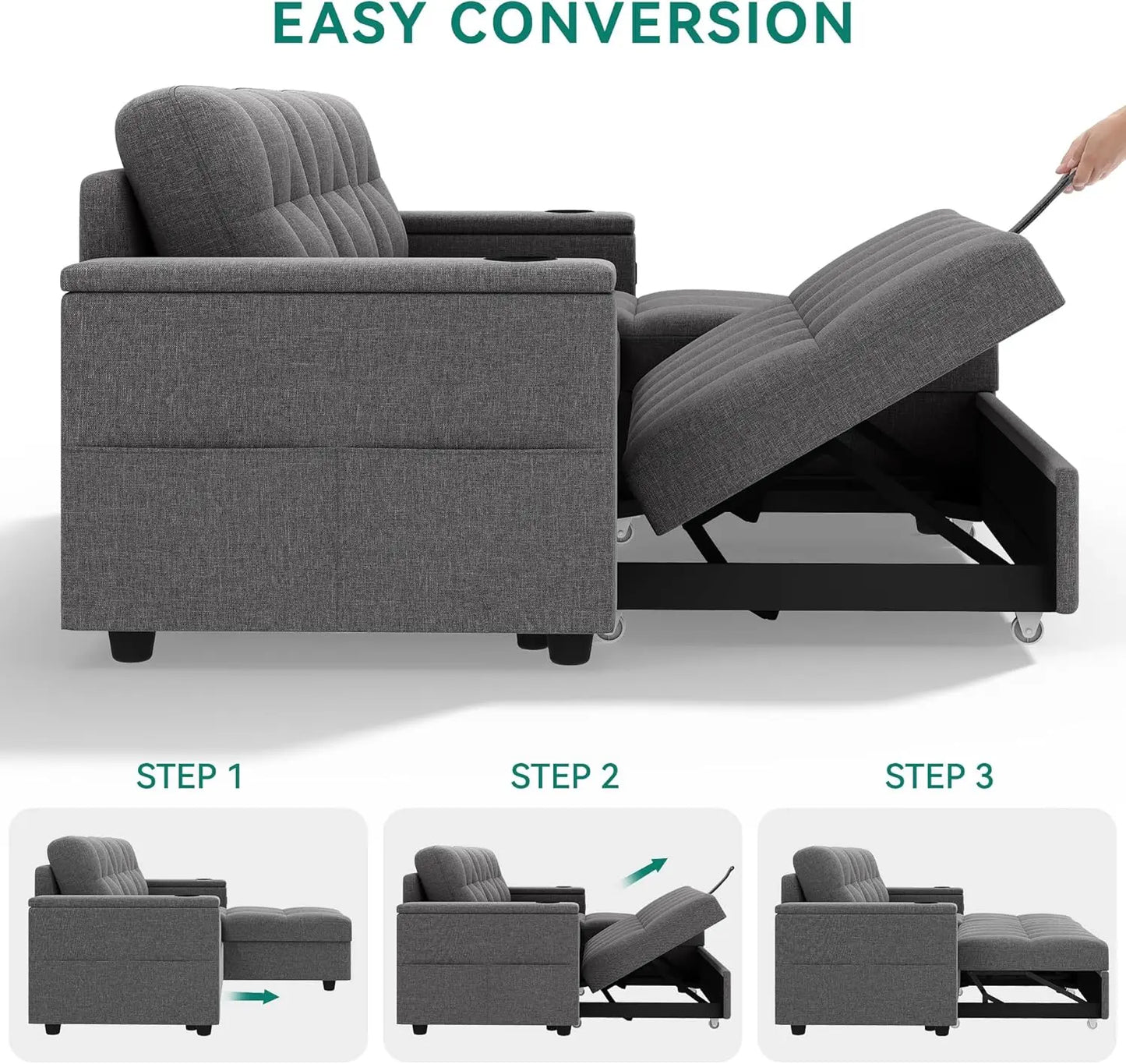 Modern L-Shaped Sleeper Sofa Bed w/ Pull Out, USB Ports, Storage Chaise, Reversible Couch