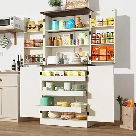 Farmhouse Kitchen Pantry Cabinet 71" Tall Rustic Storage Organizer