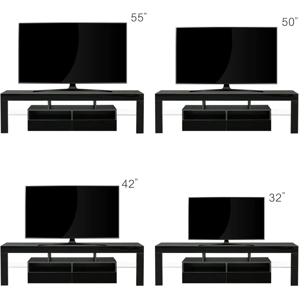 Modern LED TV Stand with 2 Drawers Open Shelves for 55-70 Inch TVs