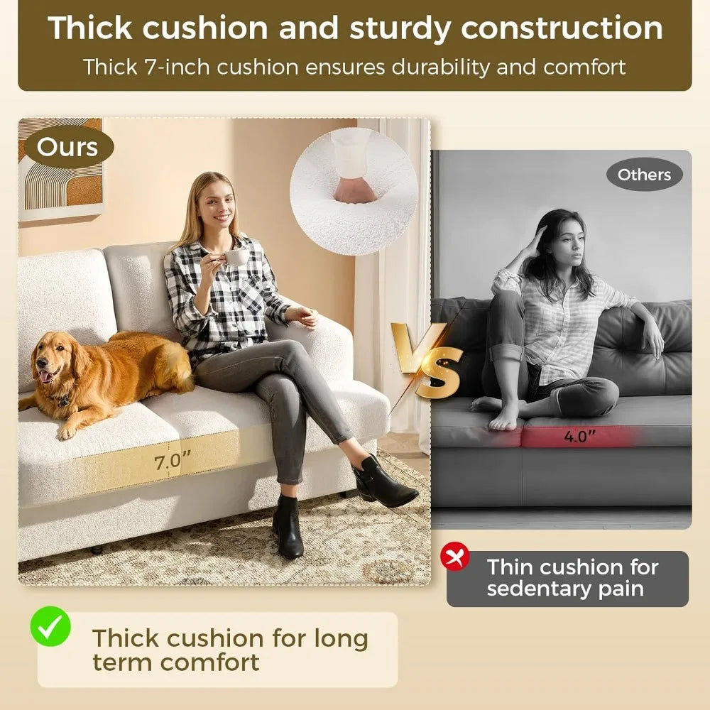 89" Bouclé Sofa Couch, Deep Seat Cloud 3 Seater Sofa with Storage & Wood Frame