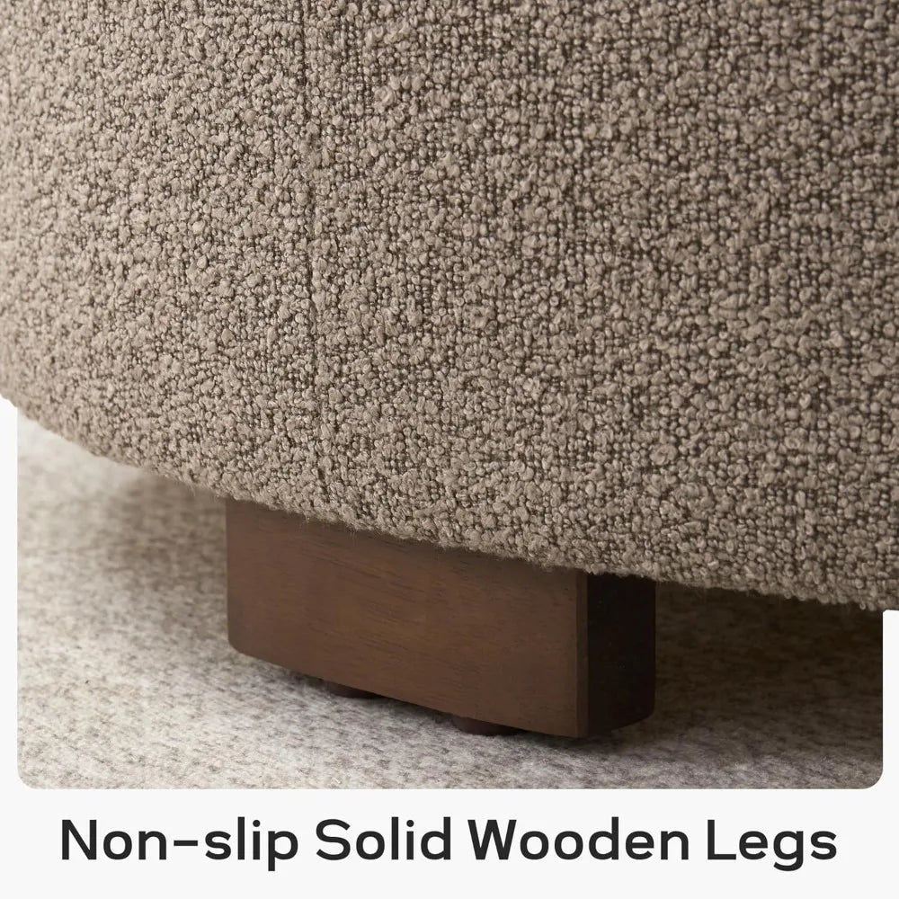 30 Inch Round Storage Ottoman Coffee Table Modern Boucle with Wood Legs