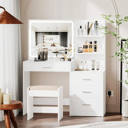 Ljustra Makeup Vanity Table with Lighted Mirror and Storage Drawers