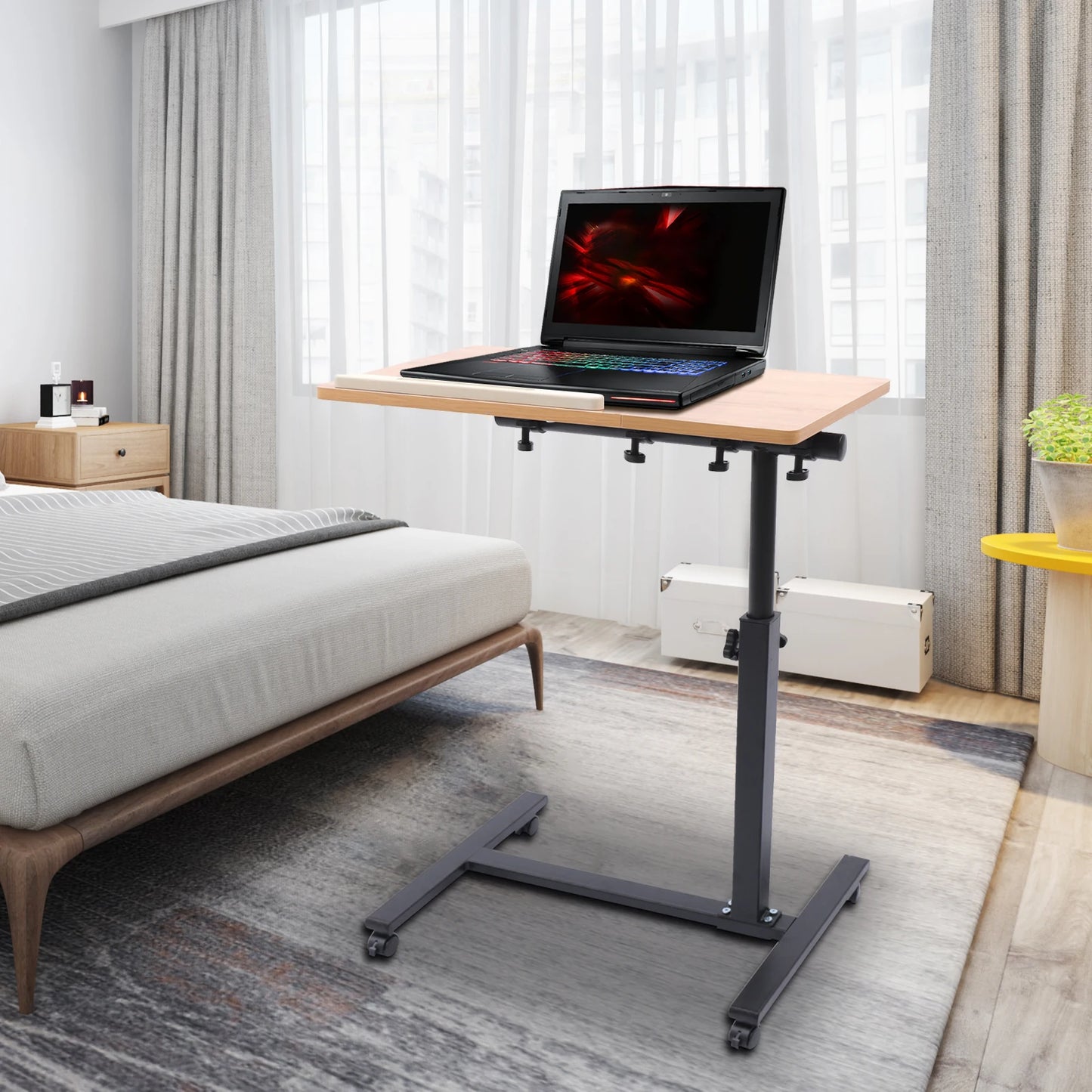 Adjustable Laptop Desk Rolling Mobile Stand 360° Rotating Workstation