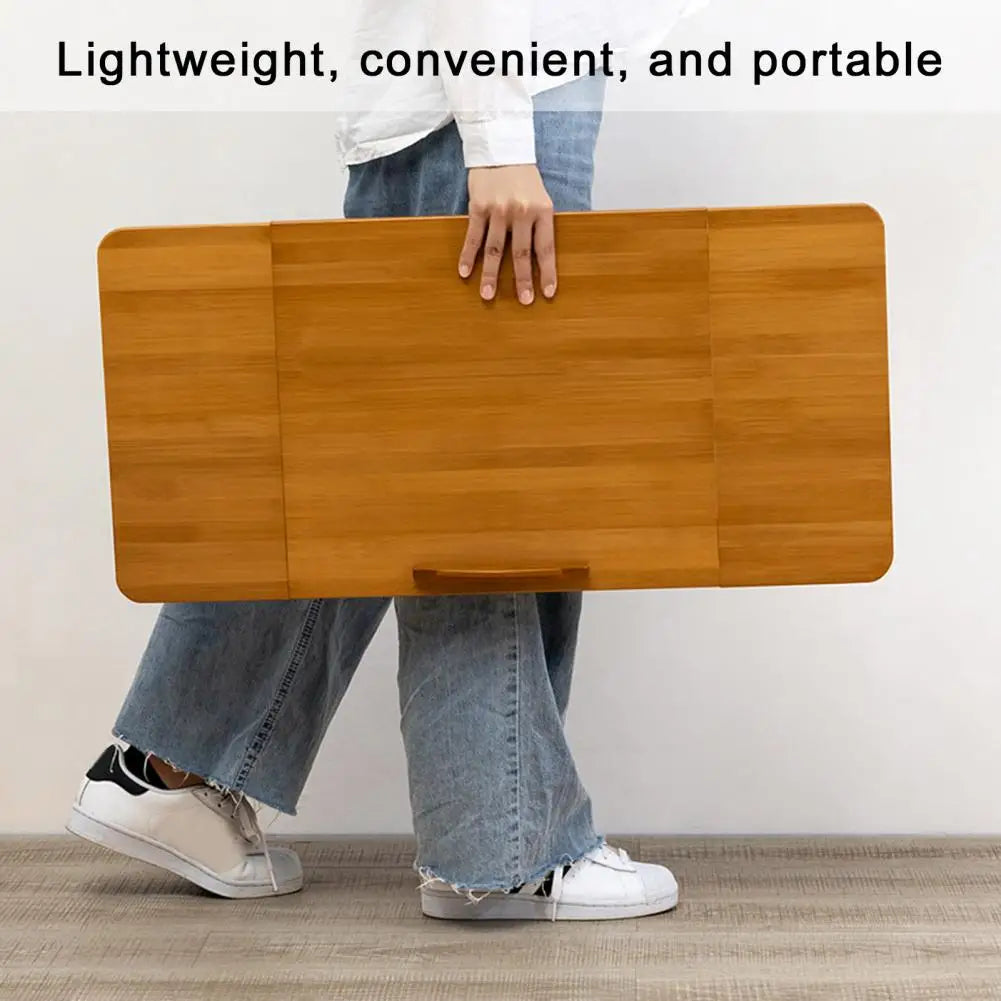 Over Bed Table Adjustable Folding Desk Portable Bamboo 4 Tilt Angles