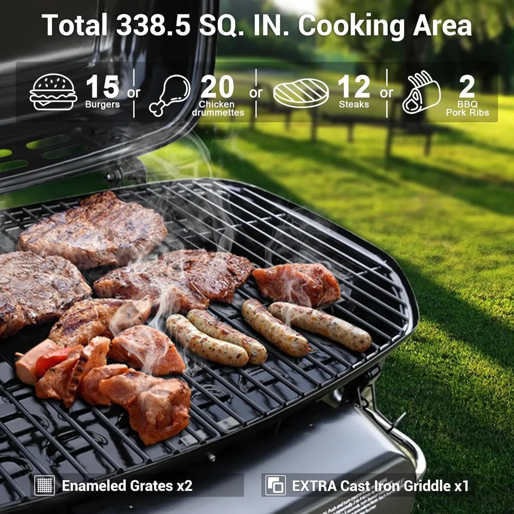 Portable Propane Gas Grill Folding Cart Push-Button Ignition Camping BBQ