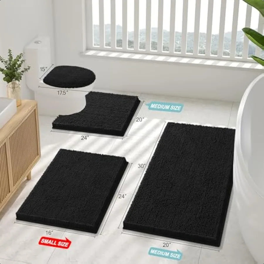 Luxury Chenille Bathroom Rugs Soft Absorbent Shaggy Bath Mat NonSlip