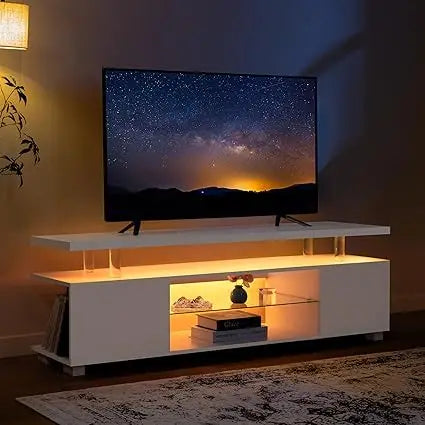 Grey LED TV Stand Modern Entertainment Center for 65 Inch TV